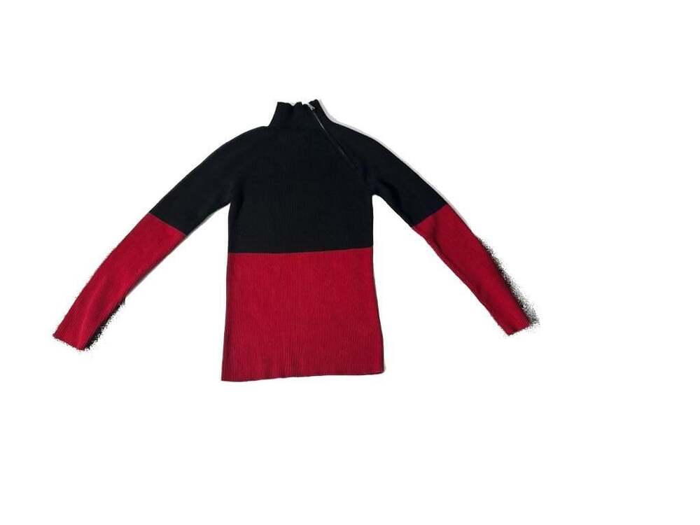 Lauren Ralph Lauren Colorblock Ribbed Knit Shoulder Zip Sweater Size M